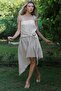 Beige Strappy Washed Buckle-Woven Asymmetrical Casual Cotton Dress - 5