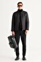Men's Black Standard Fit Regular Cut Stand Collar Shoulder Detailed Winter Coat - 5