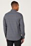 Men's Navy Blue Slim Fit Slim Fit Hidden Button Collar Checkered Thick Tufted Winter Shirt - 5