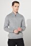 Men's Gray Standard Fit Regular Cut Stand-Up Bato Collar Raised Soft Textured Knitwear Sweater - 2
