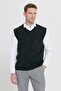 Men's Black Standard Fit Regular Cut V-Neck Knitwear Sweater - 3