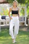 White Pocketed Mesh Detailed Washable Woven Elastic Waist Jogger Casual Trousers - 4