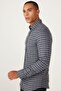 Men's Navy Blue Slim Fit Slim Fit Hidden Button Collar Checkered Thick Tufted Winter Shirt - 3