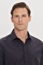 Men's Black Slim Fit Slim Fit Buttoned Collar Linen Look 100% Cotton Flared Shirt - 5