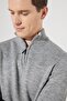 Men's Gray Standard Fit Regular Cut Stand-Up Bato Collar Raised Soft Textured Knitwear Sweater - 5