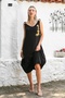 Wide Cut Embroidered Black Knitted Casual Dress with Straps and Buckles