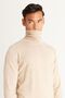 Men's Beige Standard Fit Regular Cut Non-pilling Full Turtleneck Knitwear Sweater - 3