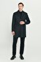 Men's Black Standard Fit Regular Cut Mono Collar Patterned Coat - 6