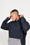 Men's Indigo Melange Oversize Loose Cut 3 Thread Hooded Sweatshirt with Fleece Inside - 5