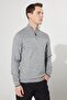 Men's Gray Standard Fit Regular Cut Stand-Up Bato Collar Raised Soft Textured Knitwear Sweater - 3