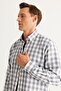 Men's Ecru-Navy Blue Comfort Fit Relaxed Cut Button Collar Flannel Lumberjack Shirt - 5