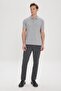 Men's Gray Melange 100% Cotton Non-Curling Pique Polo Collar Slim Fit Slim Fit T-Shirt - 6