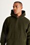Men's Khaki Oversize Loose-Fit Hooded Fleece Sweatshirt - 4