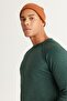 Men's Green Standard Fit Regular Cut Crew Neck Cotton Muline Patterned Knitwear Sweater - 3