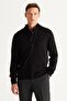Men's Black Non-Pilling Standard Fit Normal Cut High Collar Knitwear Cardigan - 4