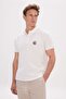 Men's Ecru Standard Fit Regular Cut 100% Cotton Printed Polo Collar T-Shirt
