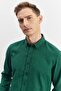 Men's Green-navy blue Slim Fit Narrow Cut Button Collar Gingham Flannel Lumberjack Shirt - 3