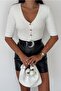 Women's White Buttoned Cotton Knitwear Cardigan - 3