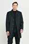 Men's Black Standard Fit Regular Cut Mono Collar Patterned Coat