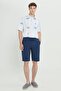 Men's Navy Blue Linen Comfort Fit Relaxed Cut Shorts with Side Pockets - 4