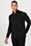Men's Black Standard Fit Normal Cut Stand-Up Bato Collar Knitwear Sweater