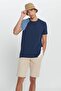 Men's Navy Blue-Beige Standard Fit Regular Fit 100% Cotton Printed Crew Neck T-Shirt - 3