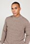 Men's Brown-ecru Standard Fit Regular Cut Half Turtleneck Cotton Jacquard Knitwear Sweater - 3
