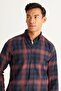 Men's Navy Blue-Claret Red Slim Fit Narrow Cut Button Collar Cotton Shirt - 4