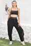 Black Pocketed Mesh Detailed Washable Woven Elastic Waist Jogger Casual Trousers - 6