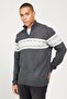 Men's Smoke-gray Standard Fit Regular Cut Stand Collar Wool Raised Soft Textured Knitwear Sweater