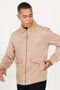 Men's Beige Standard Fit Regular Cut Shirt Collar Suede Look Coat - 3