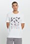 Men's White Standard Fit Regular Fit 100% Cotton Printed Crew Neck T-Shirt - 3