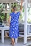 Blue V-Neck Low Sleeve Allover Printed Woven Casual Wrinkled Dress - 8