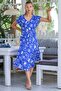 Blue V-Neck Low Sleeve Allover Printed Woven Casual Wrinkled Dress - 6