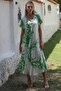 White-Green V-Neck Dropped Sleeve Allover Printed Woven Casual Dress - 5