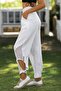 White Pocketed Mesh Detailed Washable Woven Elastic Waist Jogger Casual Trousers
