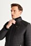 Men's Black Standard Fit Regular Cut Stand Collar Shoulder Detailed Winter Coat - 2