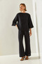 Women's Black Tie-Detail Palazzo 1086 Top and Bottom Set 60251433 - 7