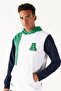 Men's White-green Standard Fit Regular Cut Hooded Cotton Striped Sweatshirt - 7