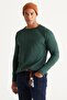 Men's Green Standard Fit Regular Cut Crew Neck Cotton Muline Patterned Knitwear Sweater