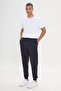 Men's Black Standard Fit Regular Cut 3 Thread Fleece Cotton Comfortable Sweatpants - 3