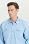 Men's Ice Blue Slim Fit Slim Fit Classic Collar Cotton Shirt - 6