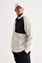 Men's Beige Oversize Loose Cut Hooded Sherpa Fleece Sweatshirt Jacket - 3