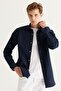 Men's Navy Blue Comfort Fit Relaxed Cut Cotton Diagonal Patterned Shirt - 4
