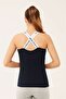 Women's Lycra Cotton Fabric Cross Strap Navy Blue Undershirt - 3