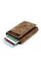 Men's Brown Genuine Leather Mechanical Wallet Card Holder - 3