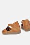 Women's Taba Khaki Leather 35-41-42 Number Strapped Flat Wedge Heels Side Open Sandals - 4