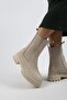 Agatha Women's Genuine Leather Double Sided Elastic Pointed Toe Beige Suede Boots - 6