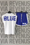 Blue Back Printed Zero Sleeve Crew Neck White Sports Tshirt and Blue Sports Shorts Set