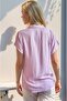 Women's Lilac Bat Viscose Short Sleeve Shirt with Buttons - 5